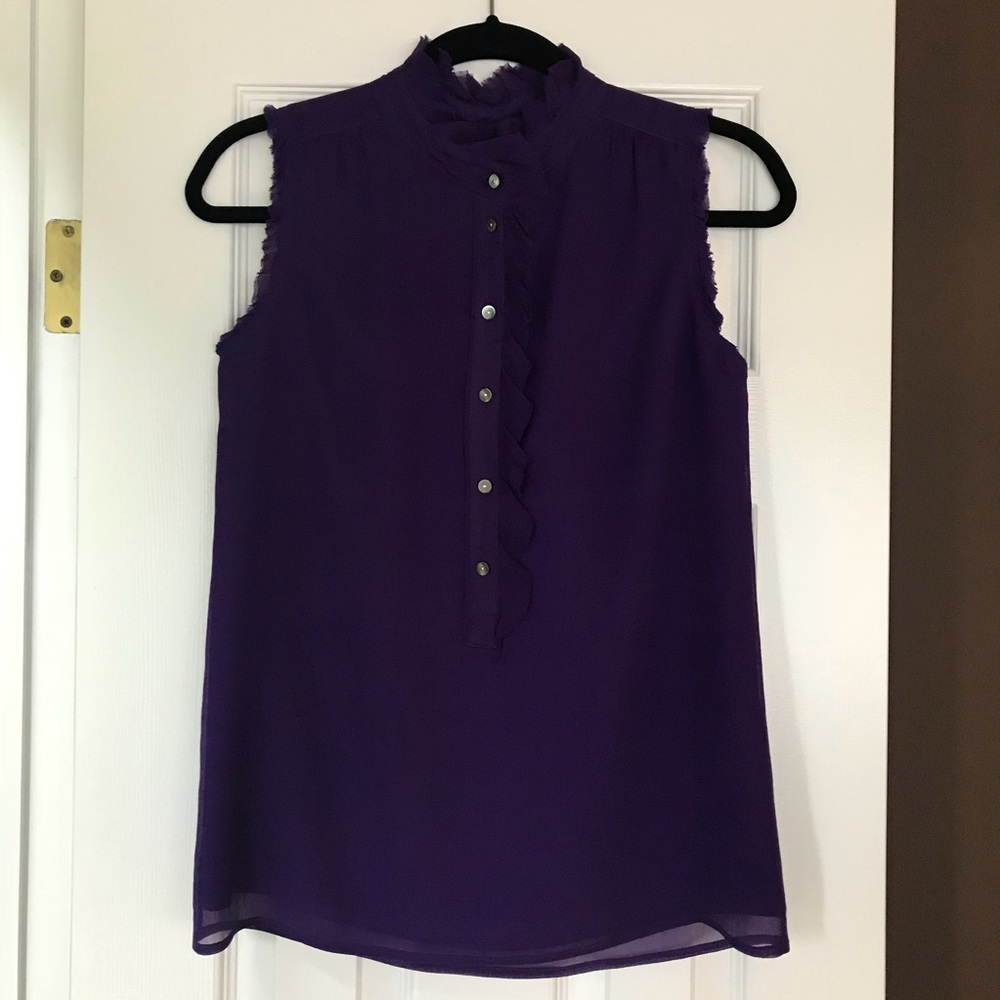 Purple J.Crew sleeveless half-button blouse. 00.